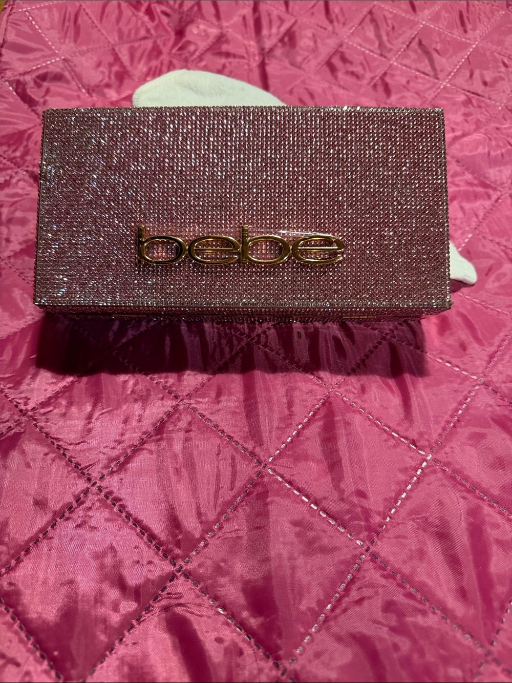 Bebe Pink Crystals Clutch